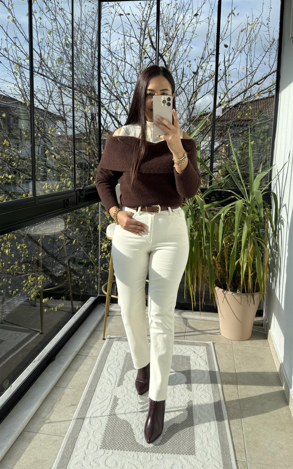 Madonna Yaka Triko Kazak Kahve