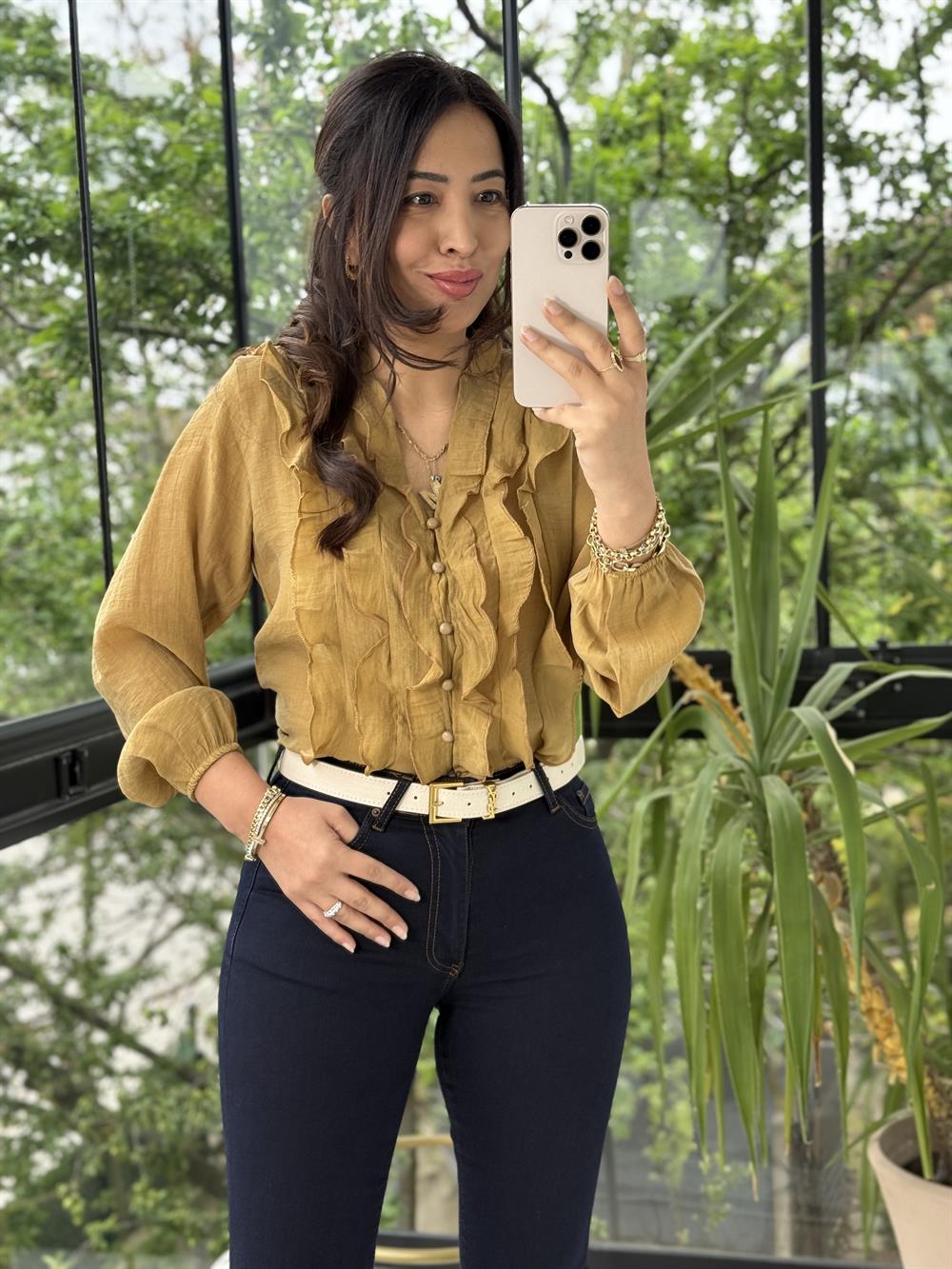 Fırfırlı Bluz Hardal