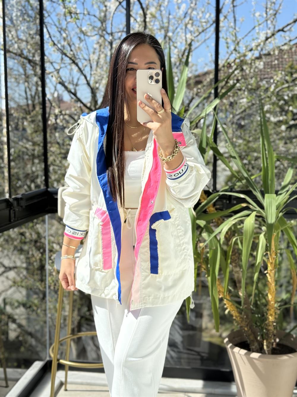 Neon Block Yağmurluk Ekru