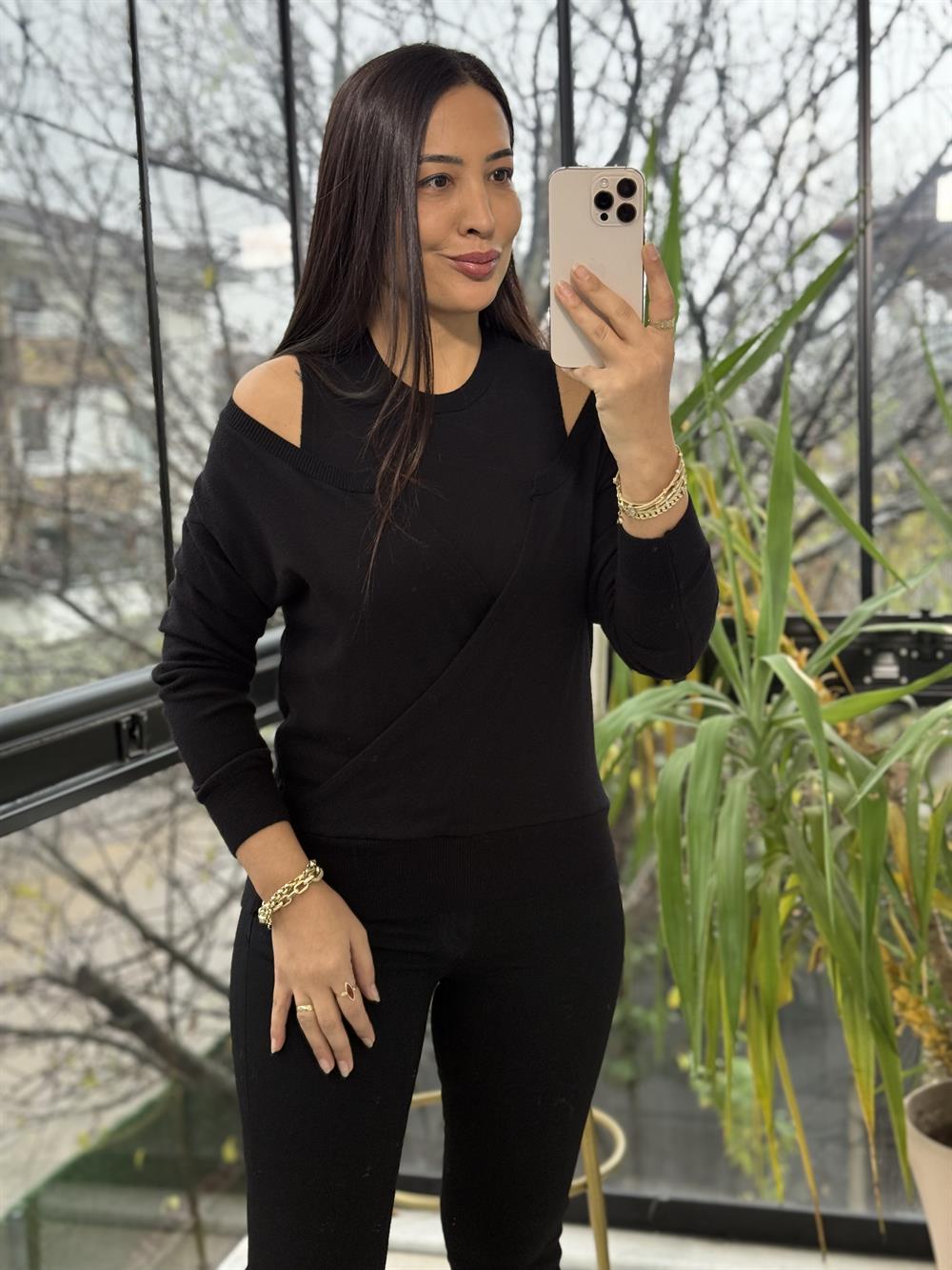 İkili Triko Hırka Siyah