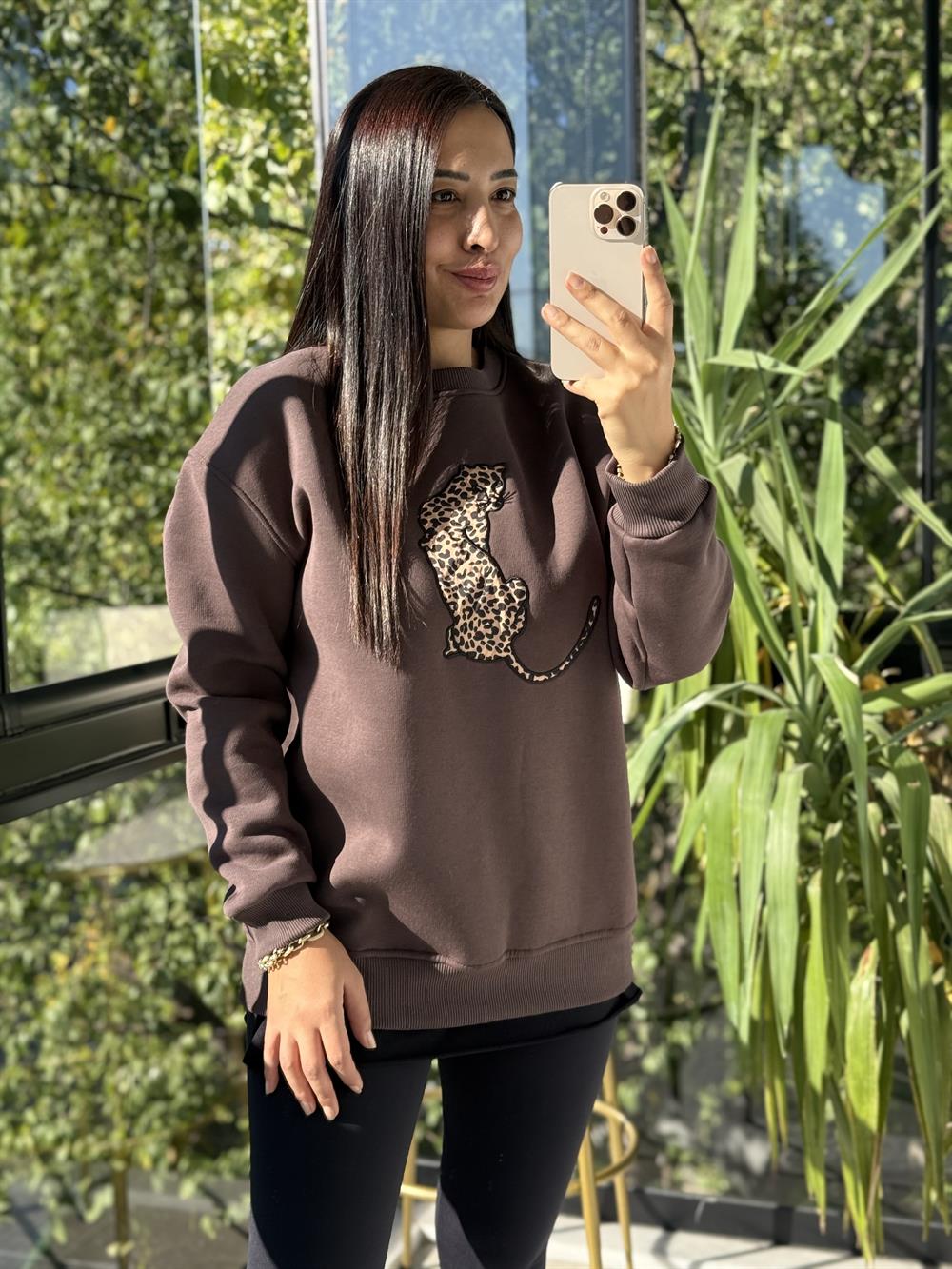 Kaplanlı Sweatshirt Kahve