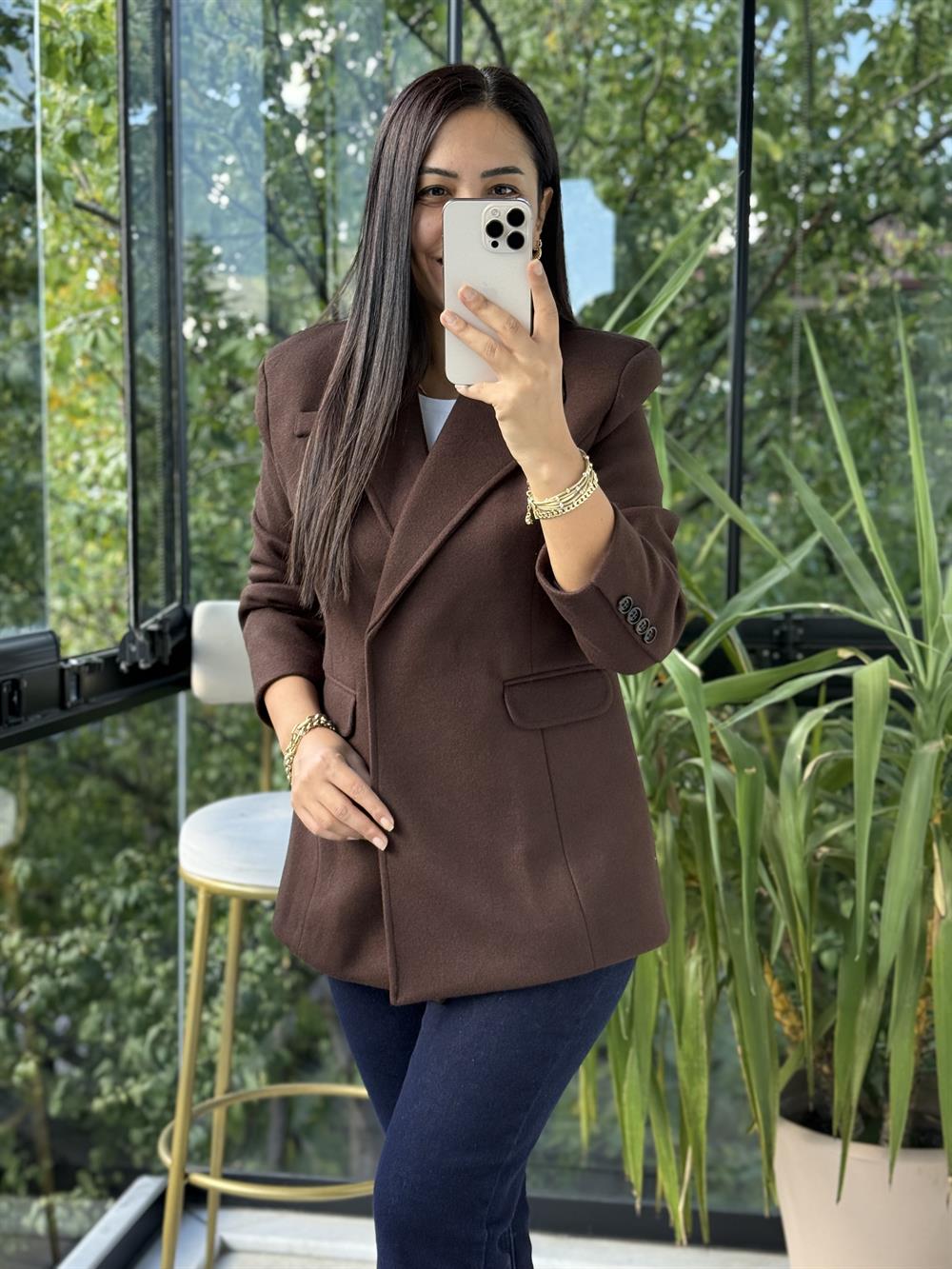 Kaşe Slim Blazer Ceket Kahve