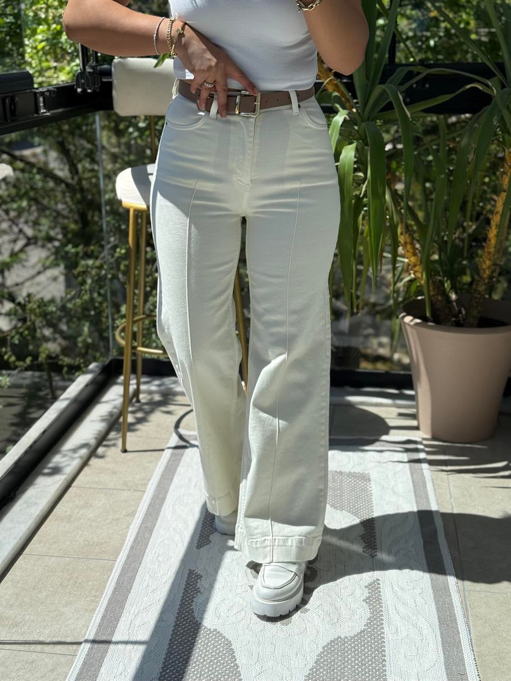 Çımalı Kot Pantolon Krem