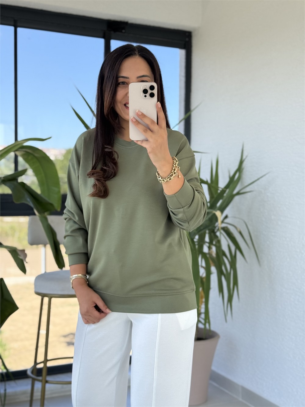 Oysh Basic Sweatshirt Haki Yeşil