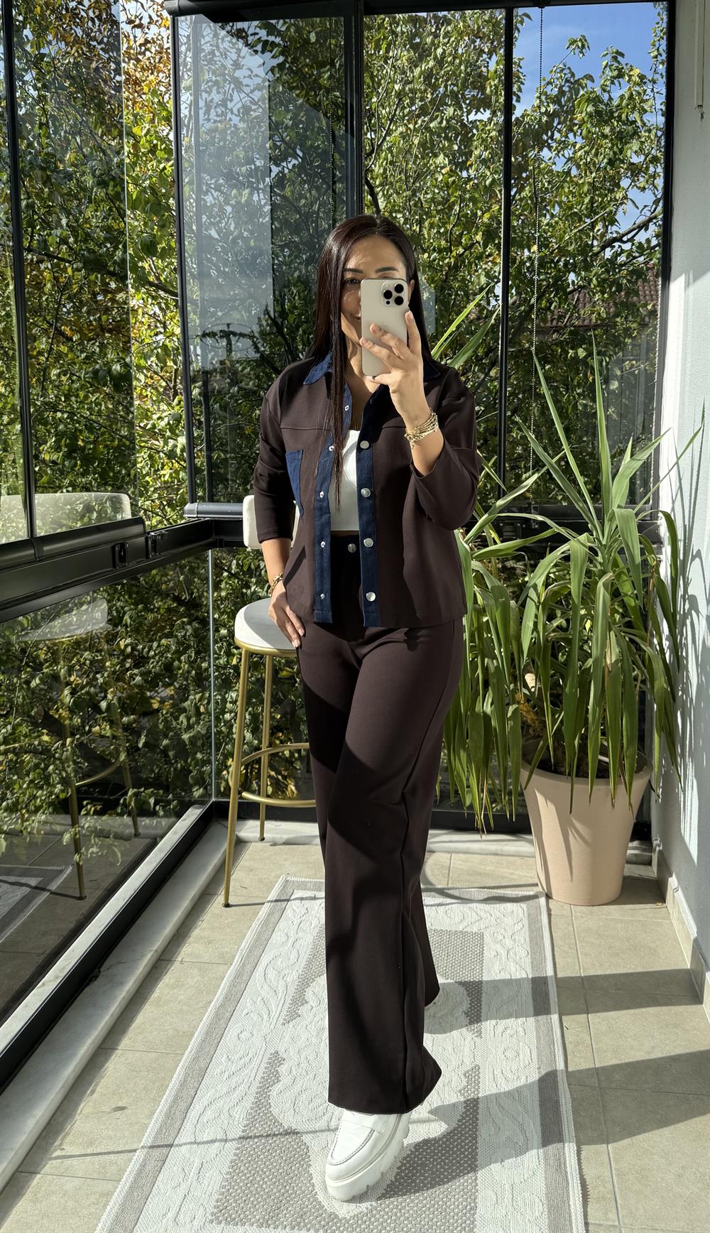 Kot Garnili Takım Kahve