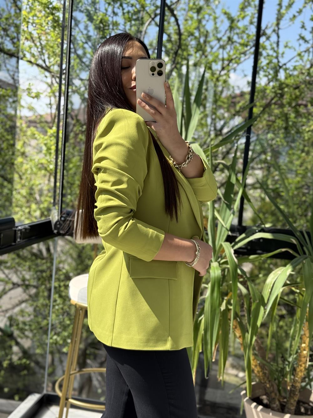 Tek Düğme Blazer Ceket Kivi Yeşili