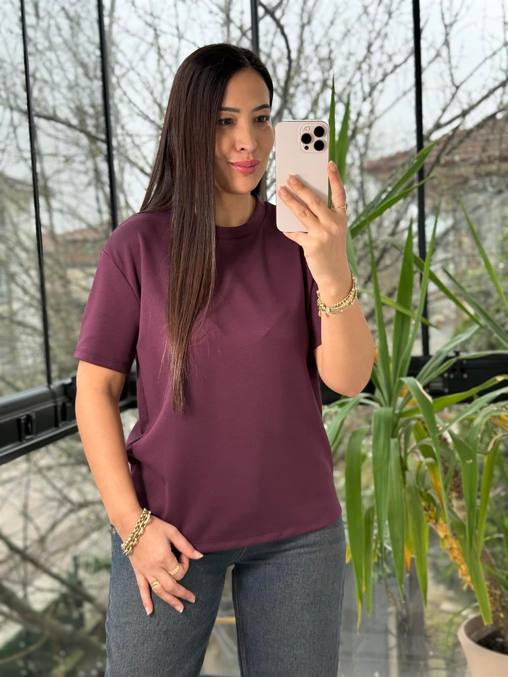 Oysh Modal Basic Tişört Mürdüm