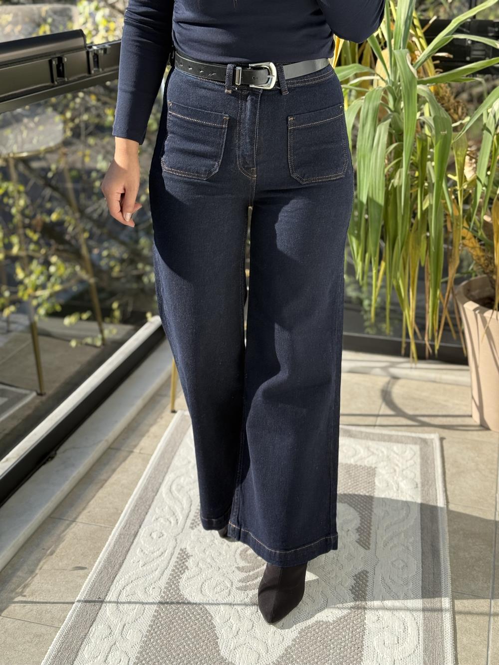 Ön Cep Detaylı Palazzo Jean Lacivert