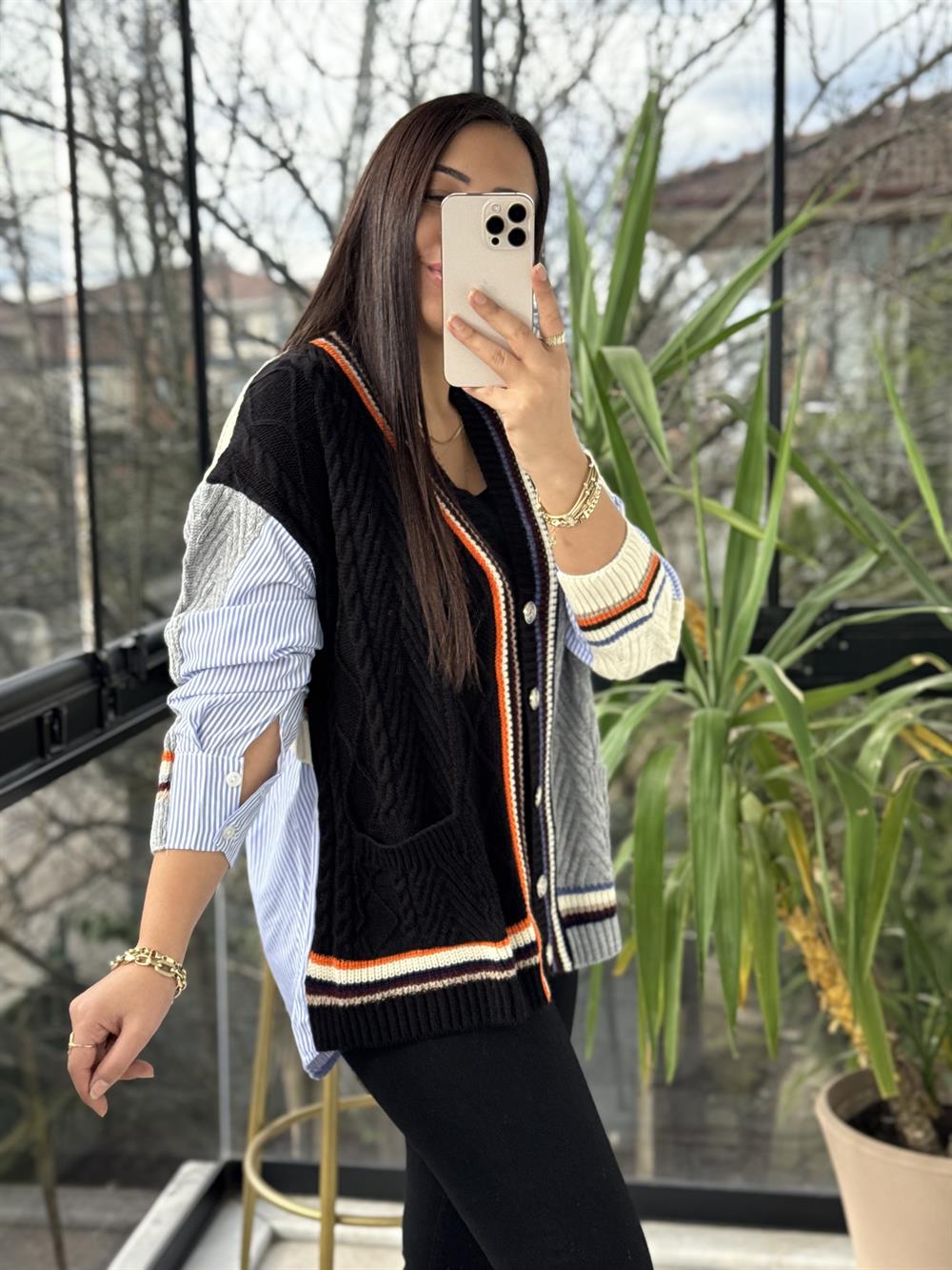 Arkası Gömlekli Hırka Gri