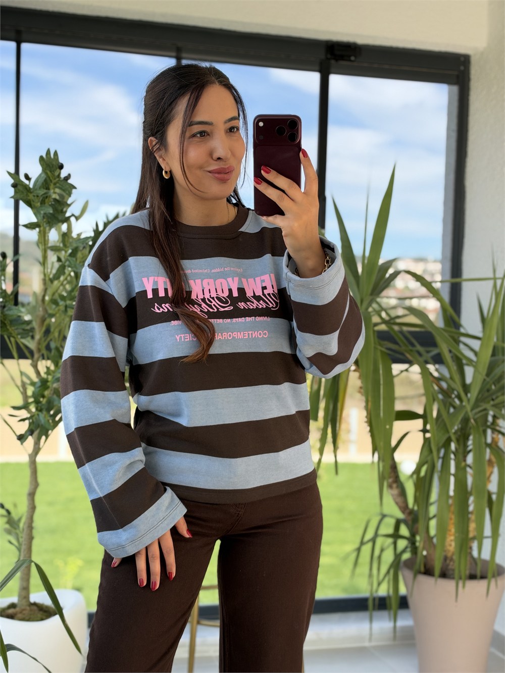 Kalın Çizgili New York Ctiy Sweatshirt Bebe Mavi