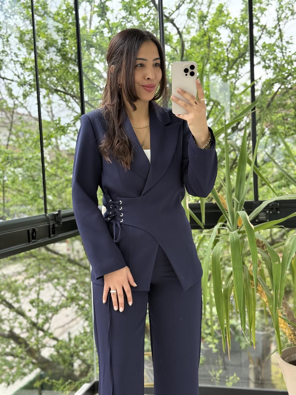 Yandan Kuş Gözlü Takım Lacivert