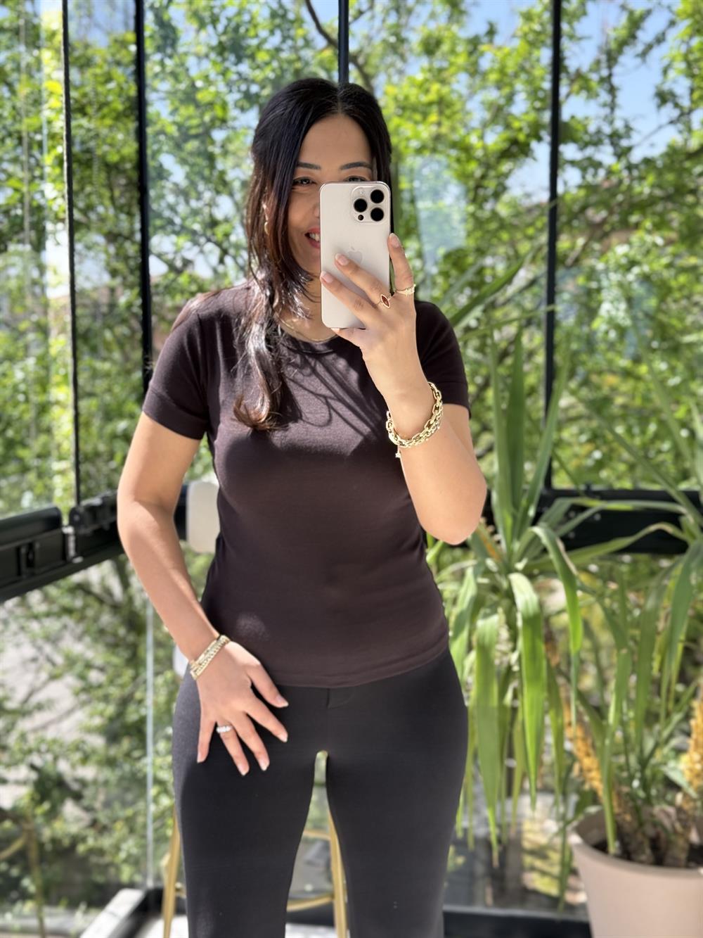 Dilvin Kısa Kollu Tişört Koyu Kahve