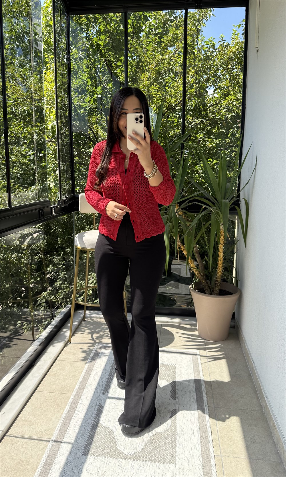Orjinal Marka Düğmeli Hırka Kırmızı