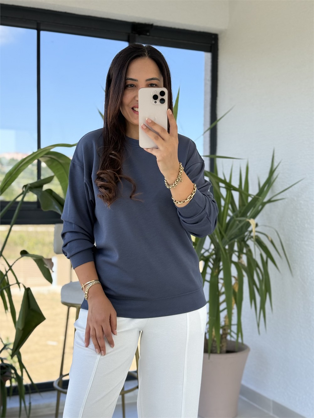 Oysh Basic Sweatshirt İndigo mavi