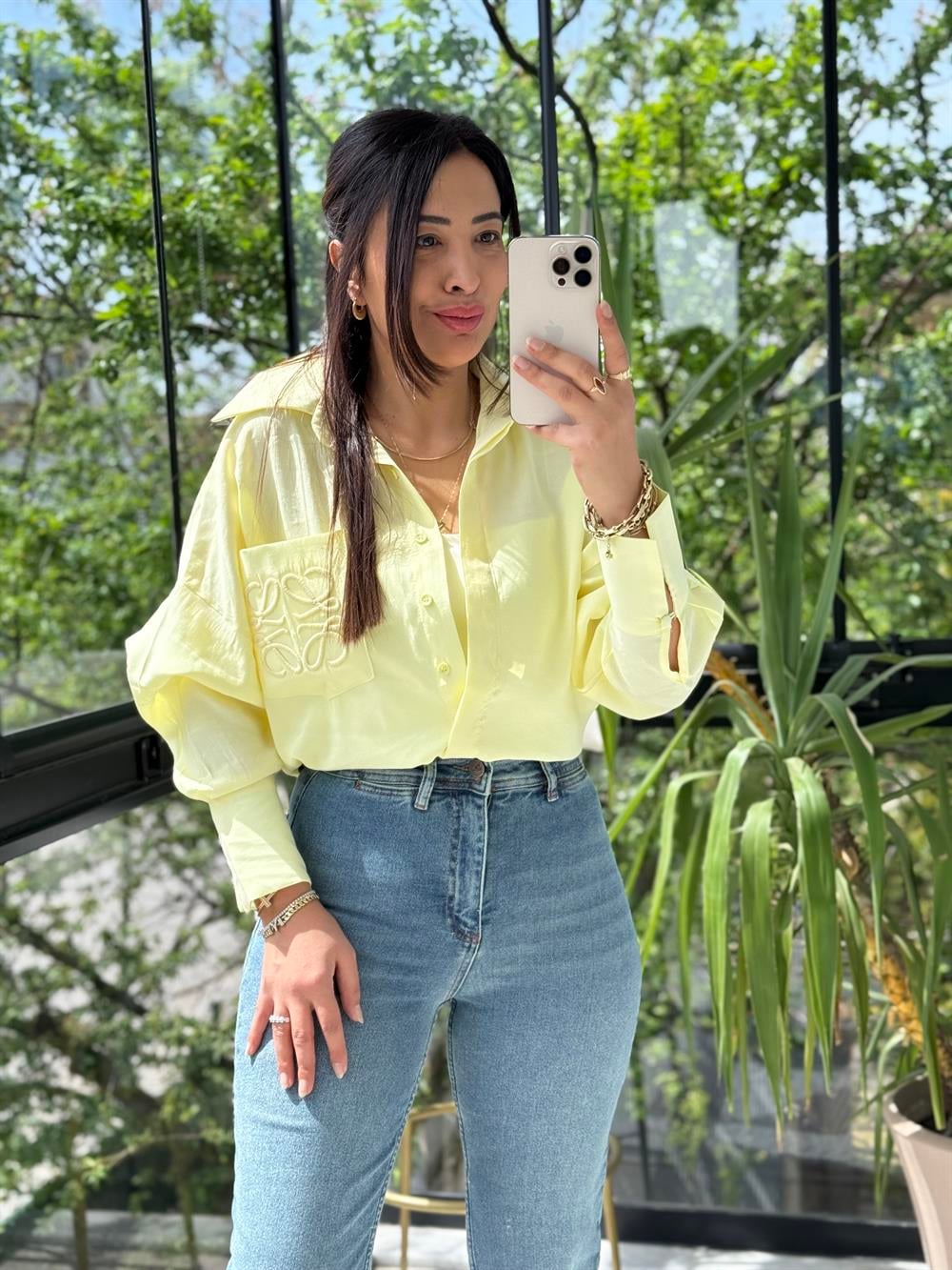 Cebi Nakışlı Gömlek Sarı