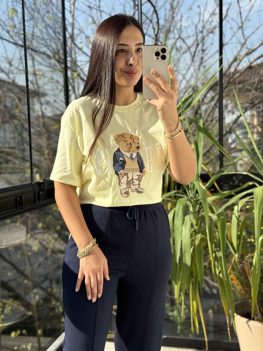 Newyork Yazılı İşlemeli Basic Tişört Sarı