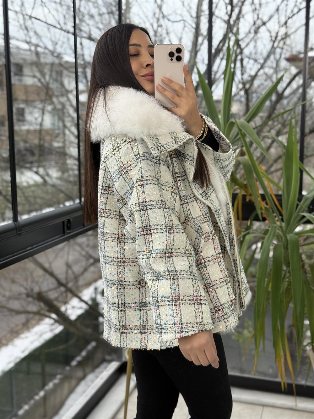 İthal Full payetli Kürk Beyaz