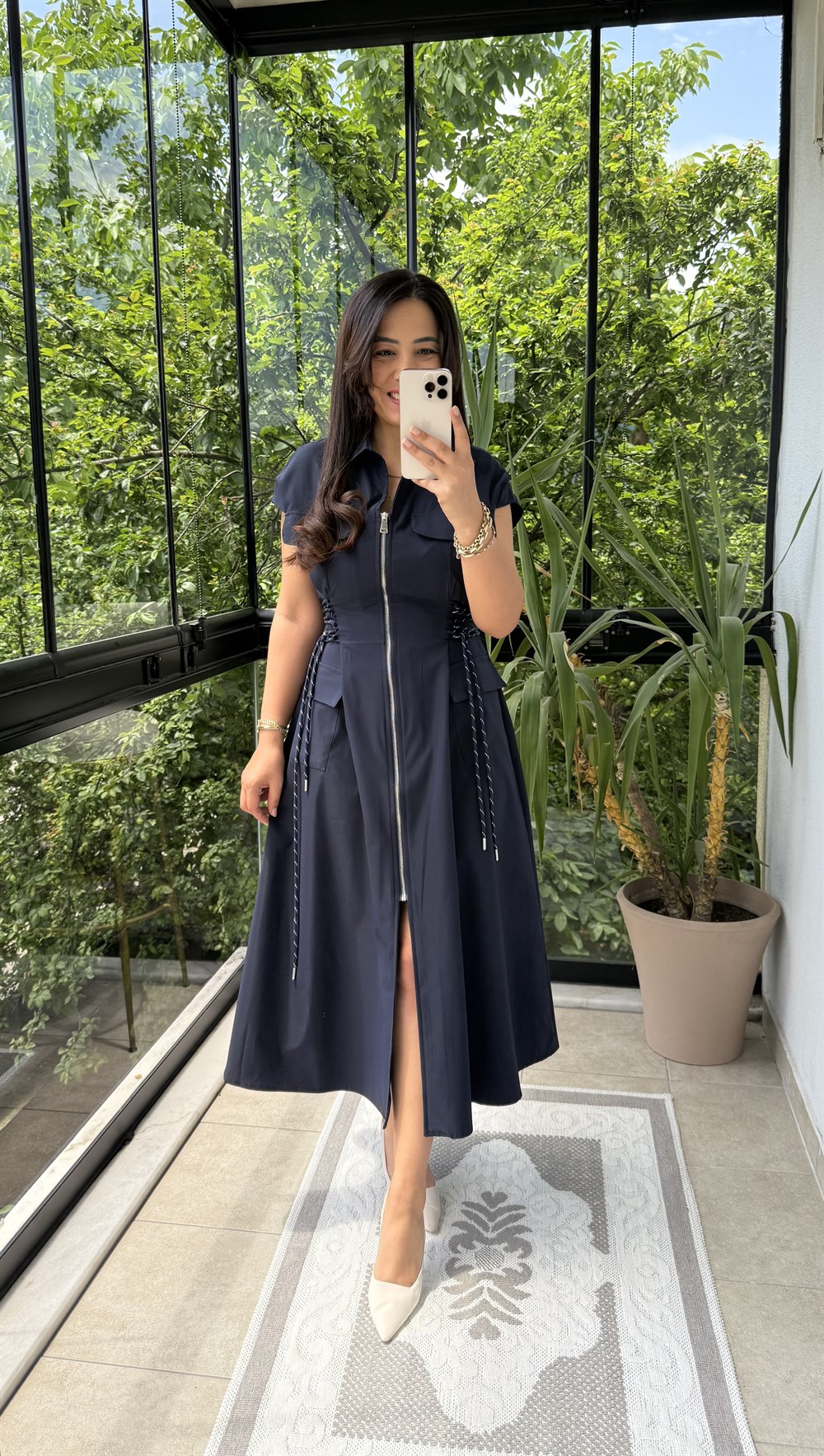 Bel Bağamalı Midi Elbise Lacivert
