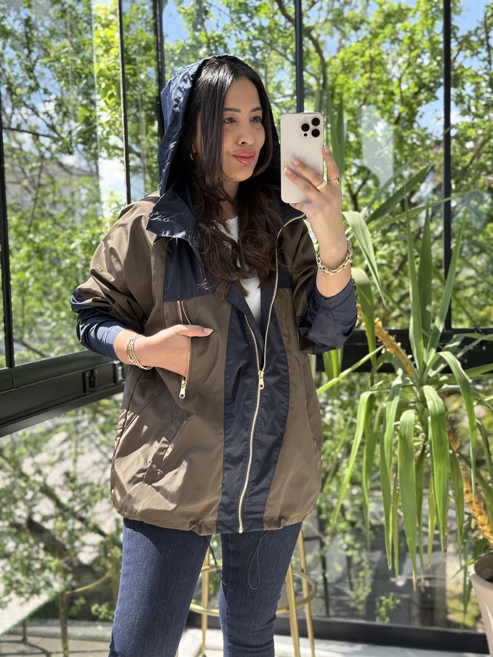 Gold Fermuarlı Yağmurluk Lacivert