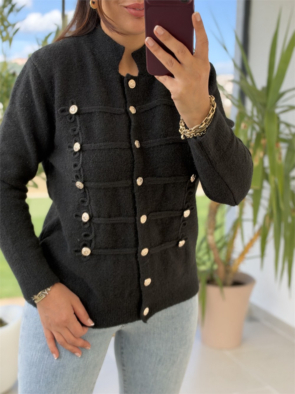 Gümüş Düğmeli Premium Hırka Siyah