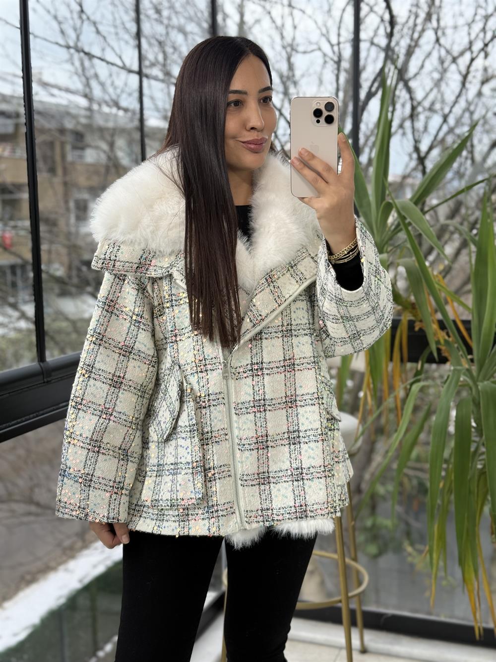 İthal Full payetli Kürk Beyaz