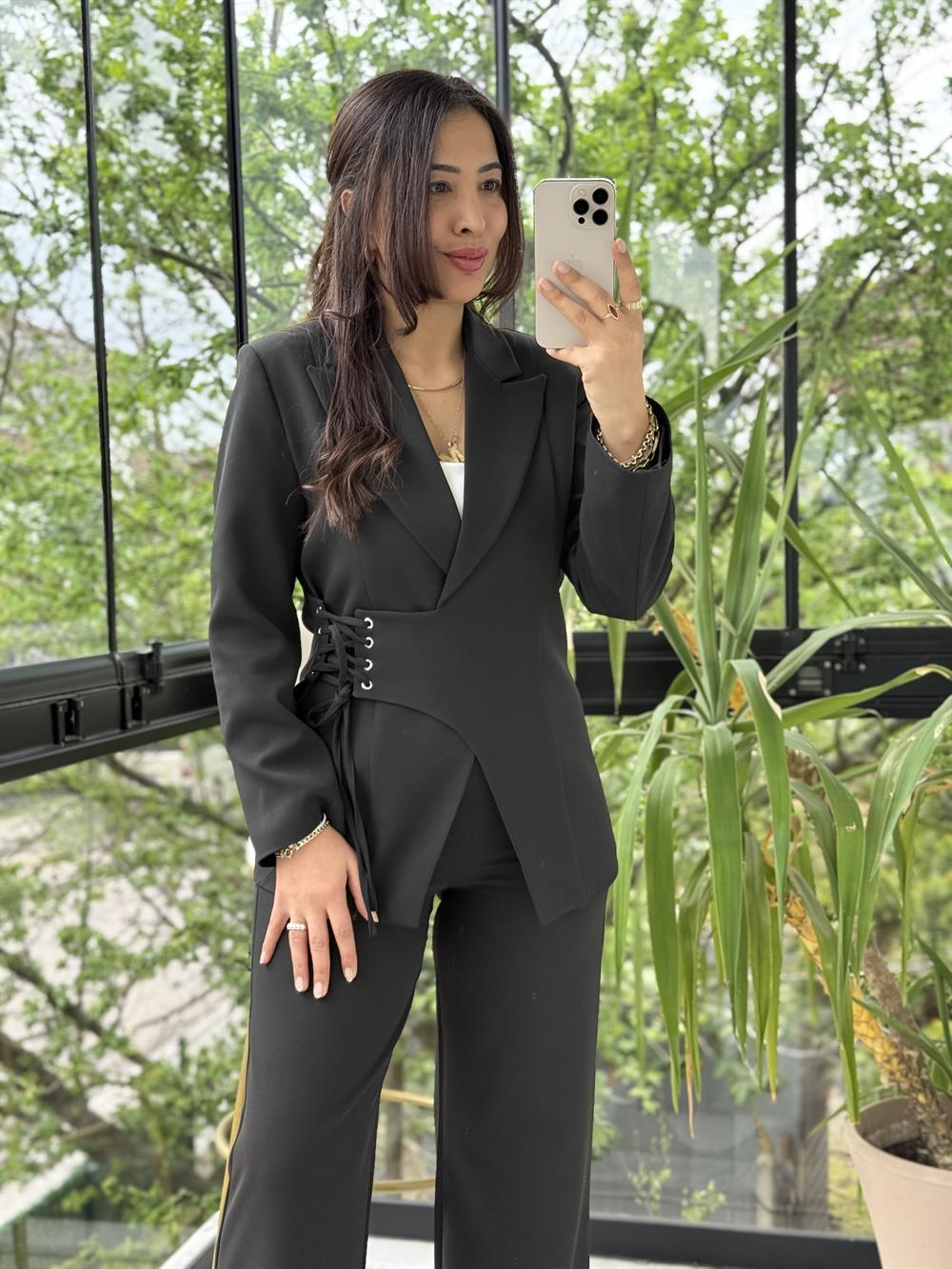 Yandan Kuş Gözlü Takım Siyah