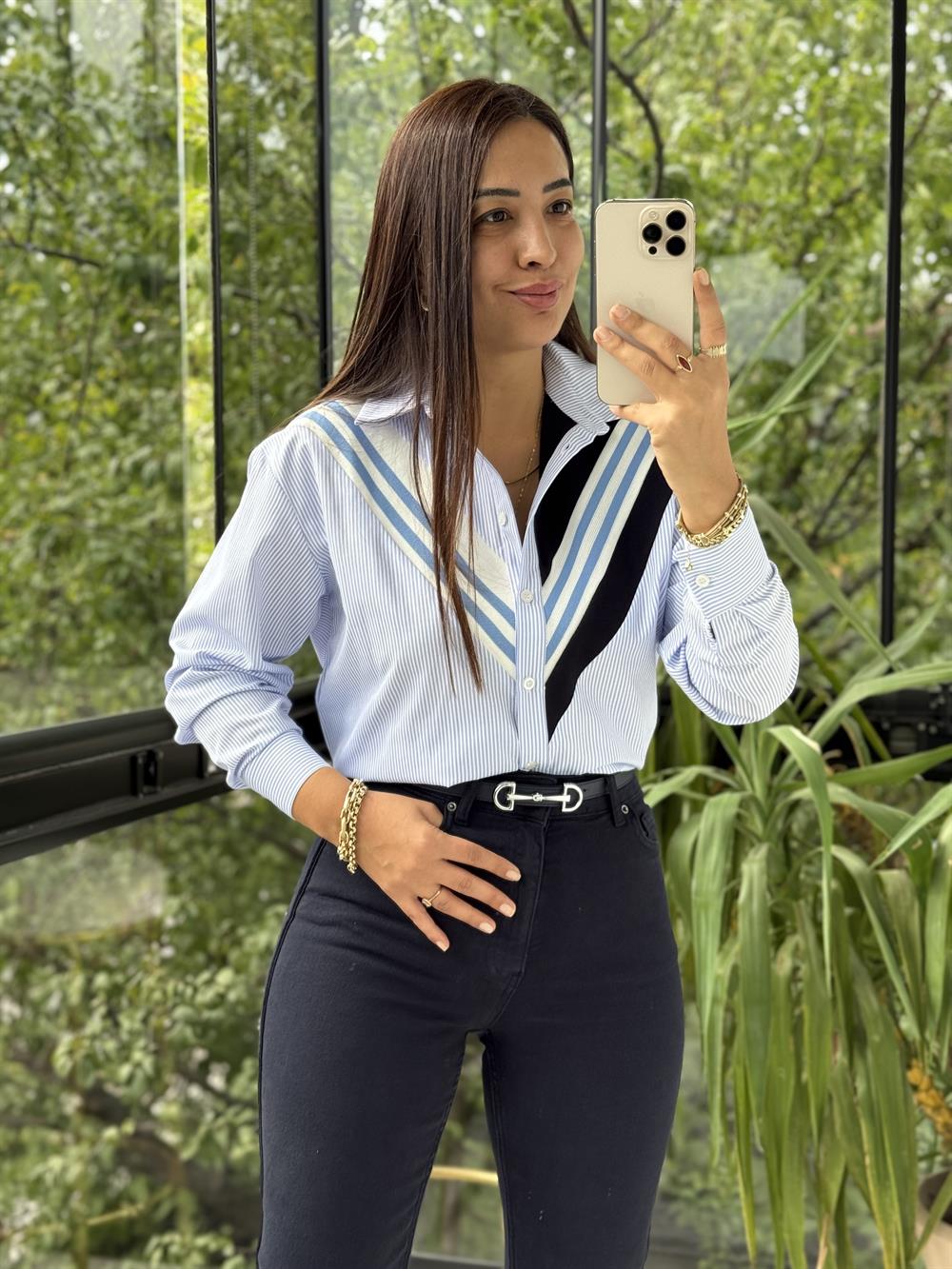 Mix Kumaş Gömlek Mavi