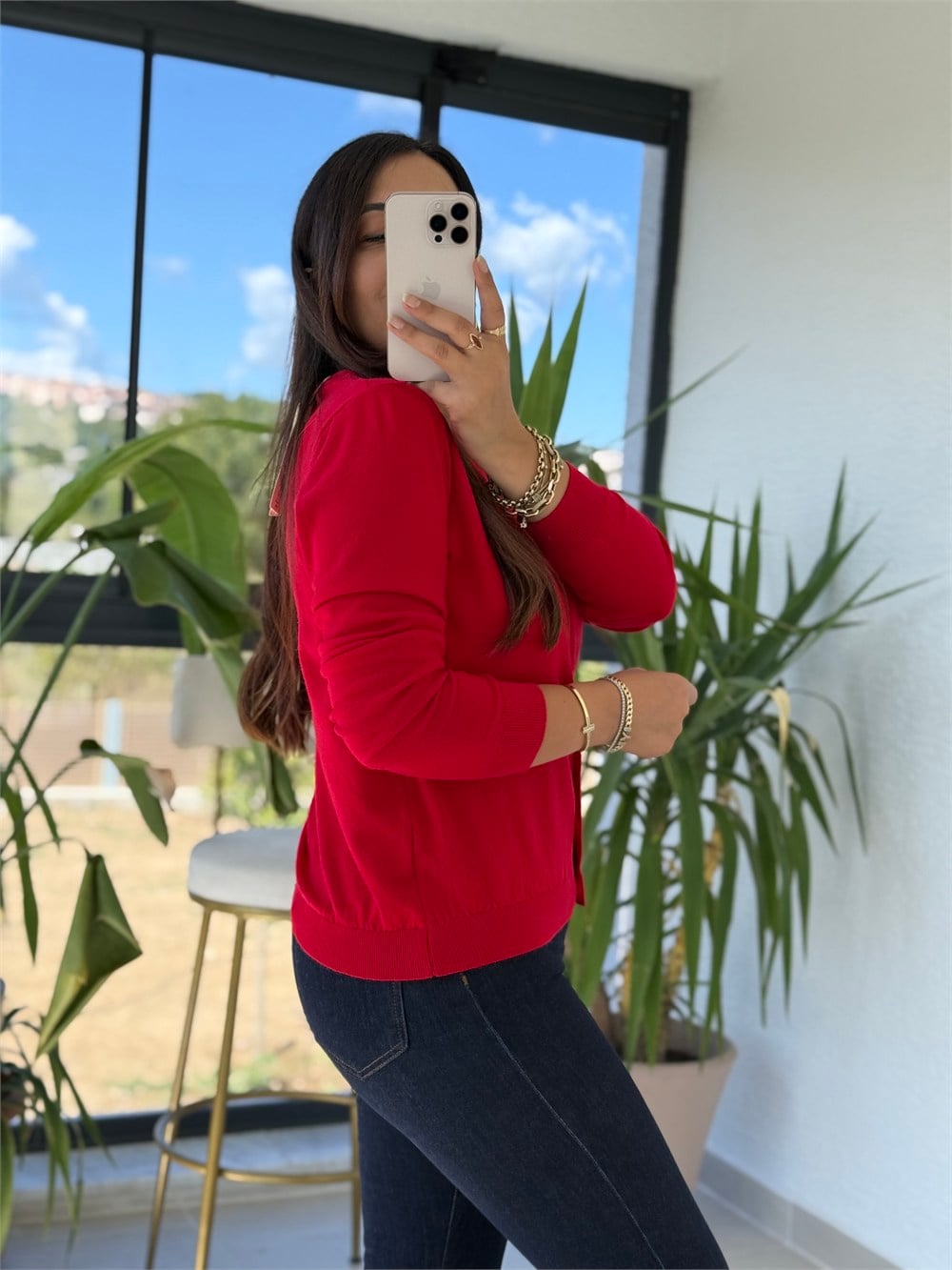 Pamuklu Yumuşak Basic Hırka Kırmızı