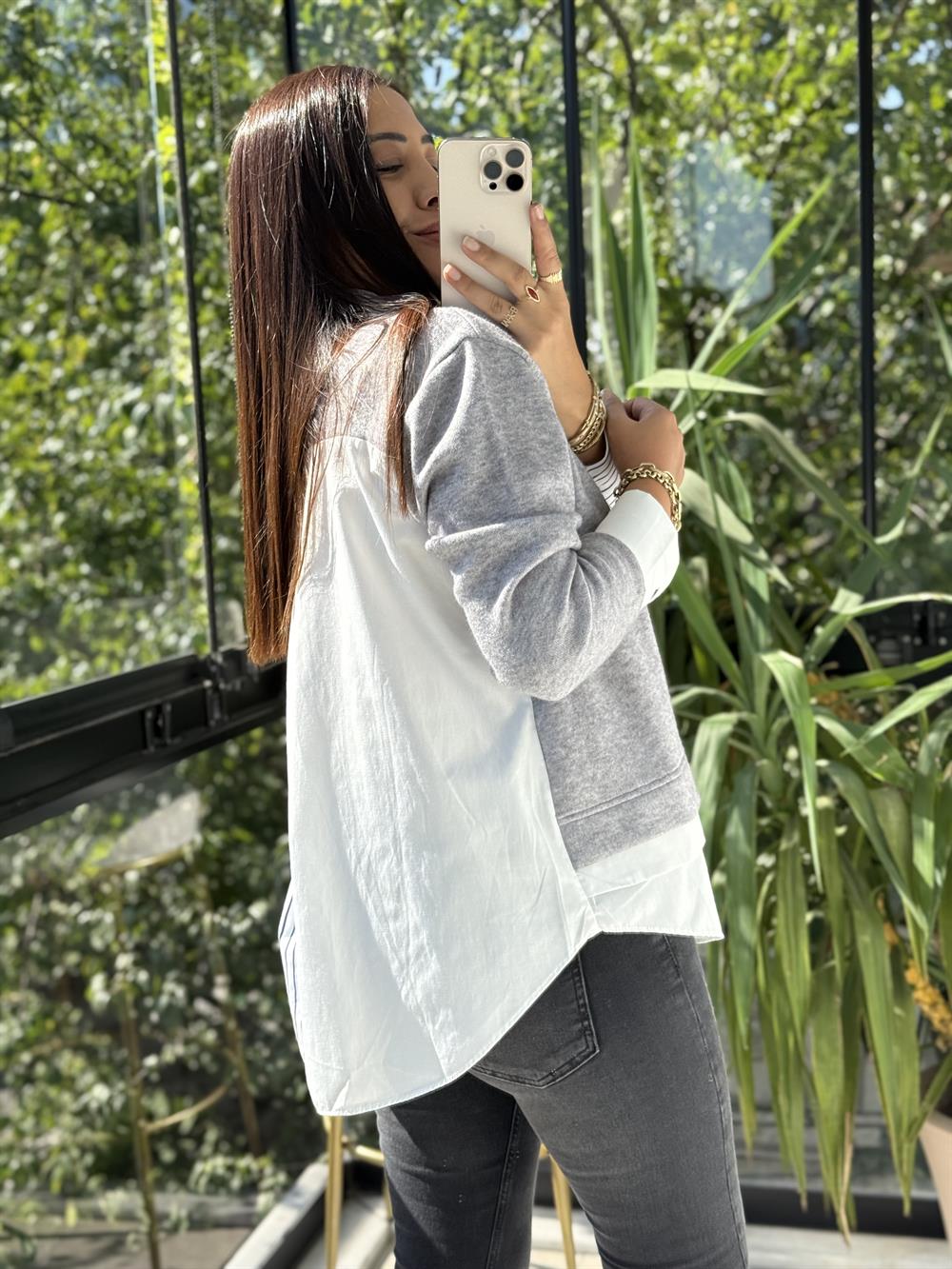 Parçalı Gömlek Gri