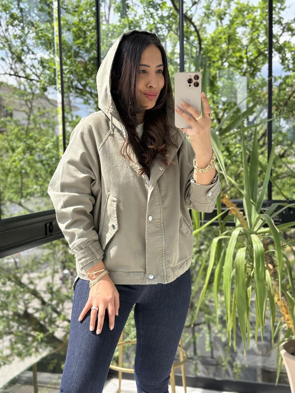 Oversize Kapuşonlu Ceket Yeşil