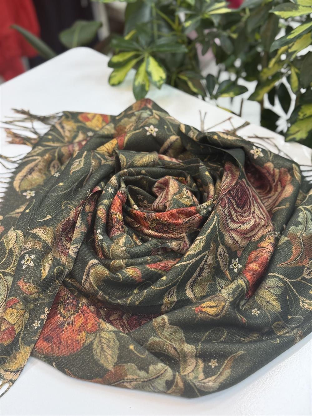 İthal Kaşmir Doku Marka Şal İnce Yeşil