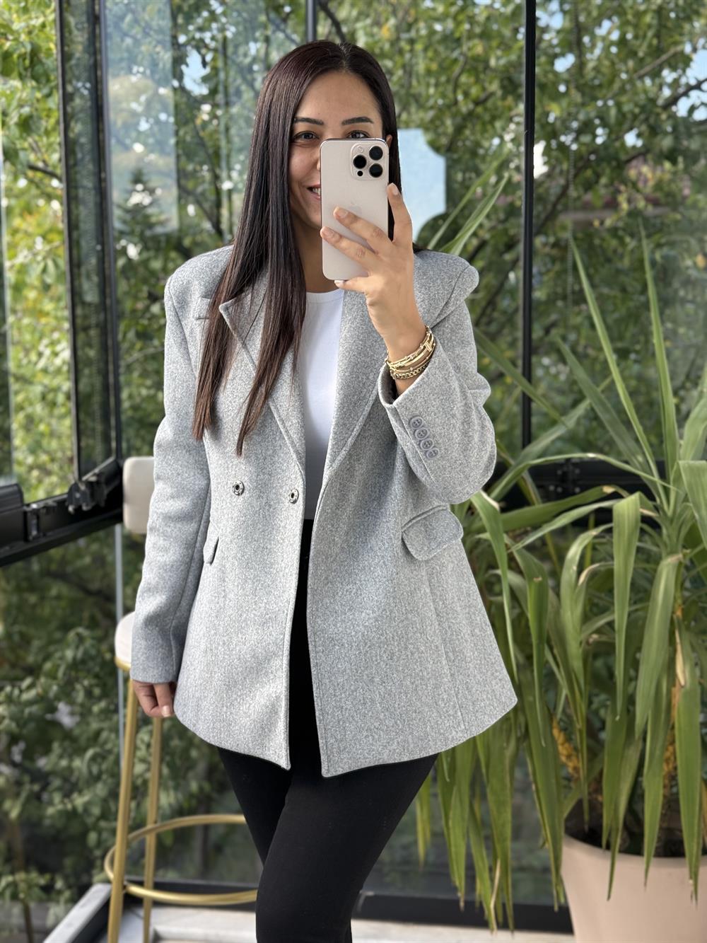 Kaşe Slim Blazer Ceket Gri