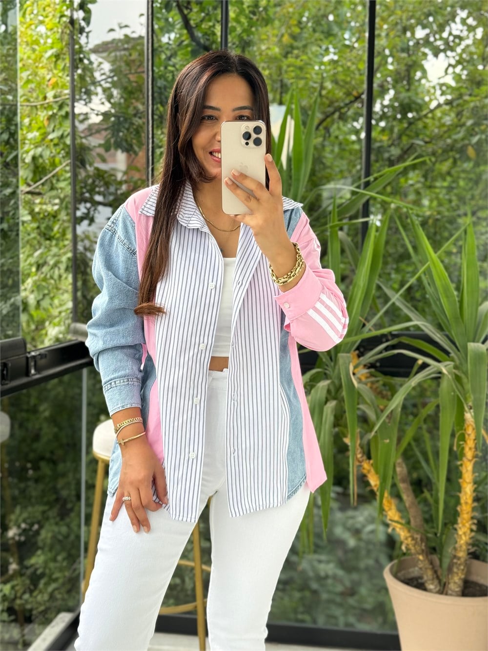 Çizgili Mix Gömlek Pembe