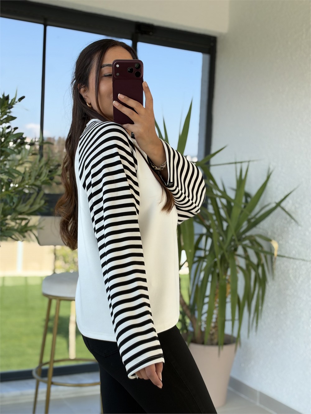 West League Çizgili Sweatshirt Siyah
