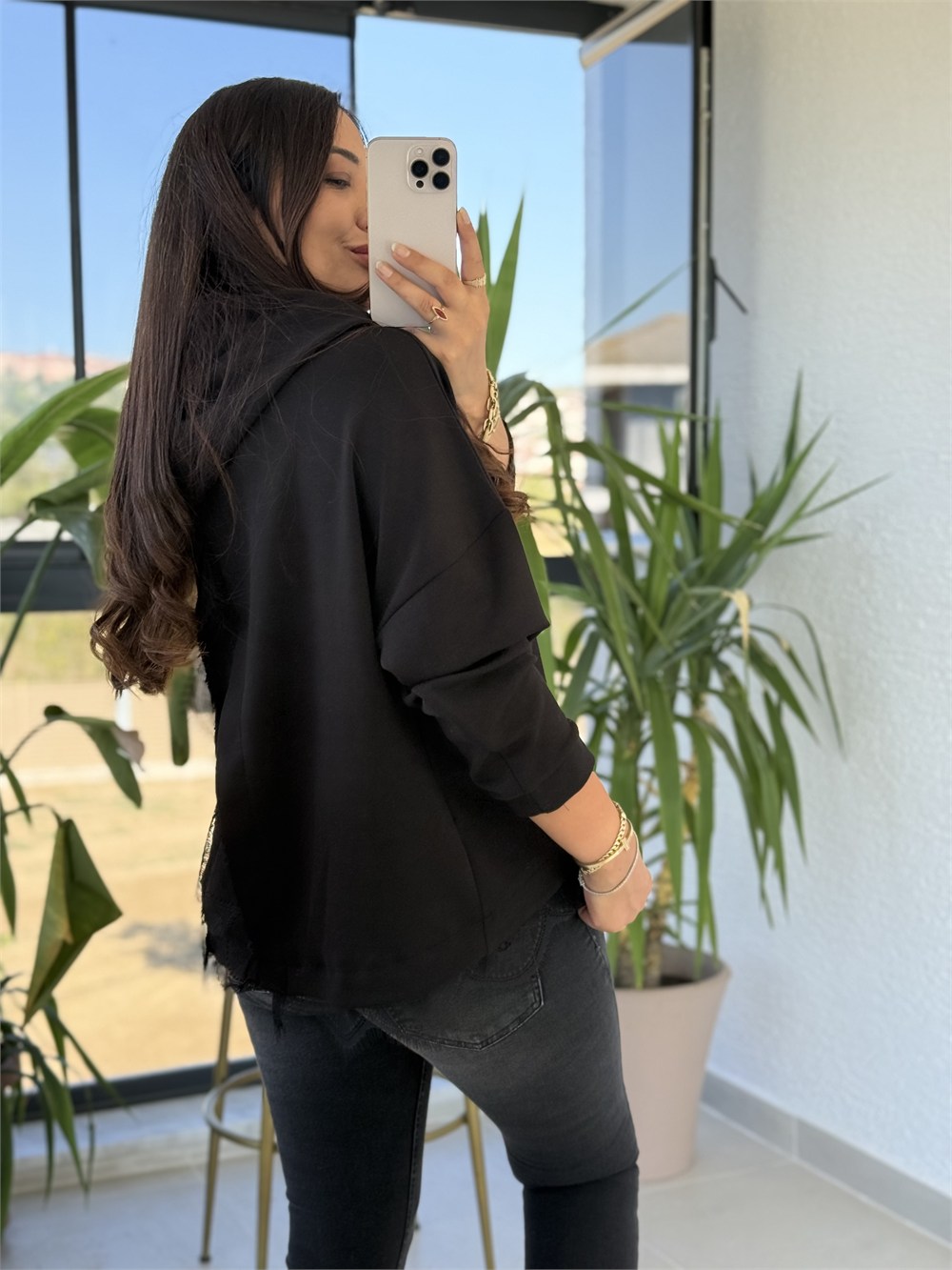 Dantel Detaylı Sweatshirt Siyah