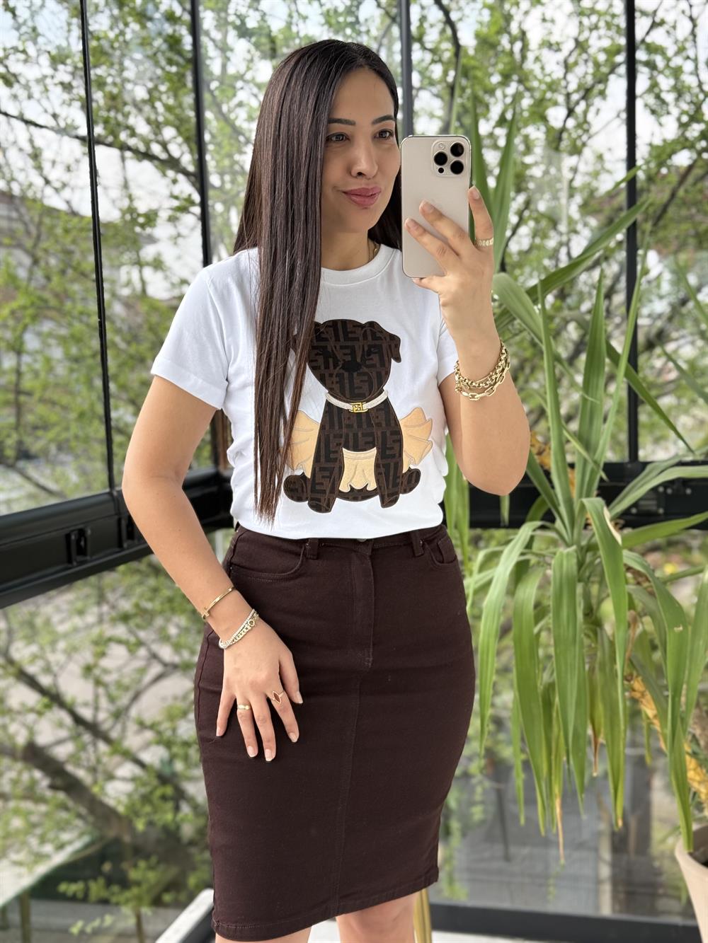 Trend Dog işlemeli Tişört Beyaz