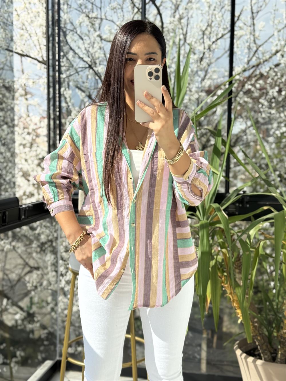 Soft Çizgili Pamuklu Gömlek Benetton