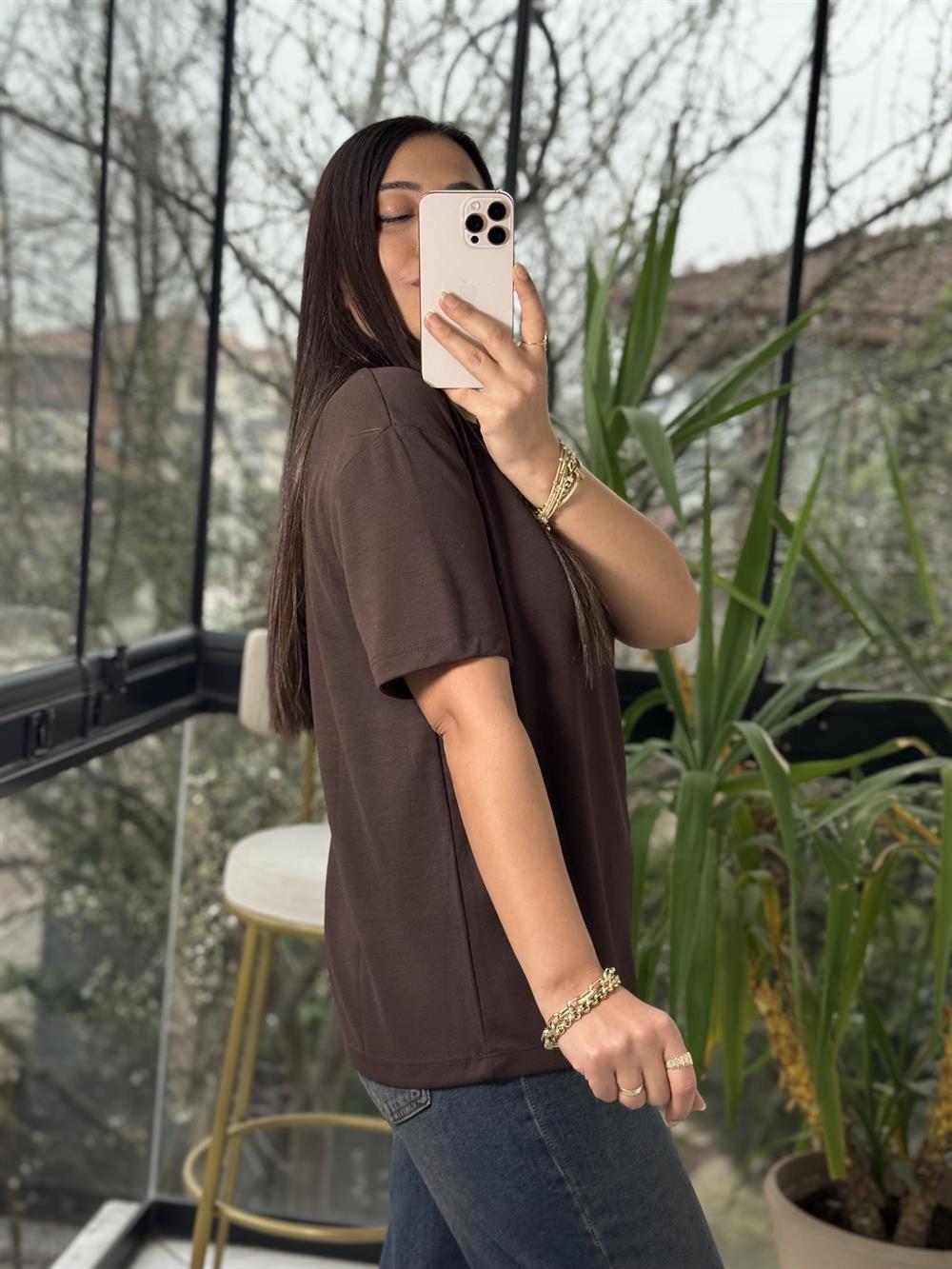 Oysh Modal Basic Tişört Kahve