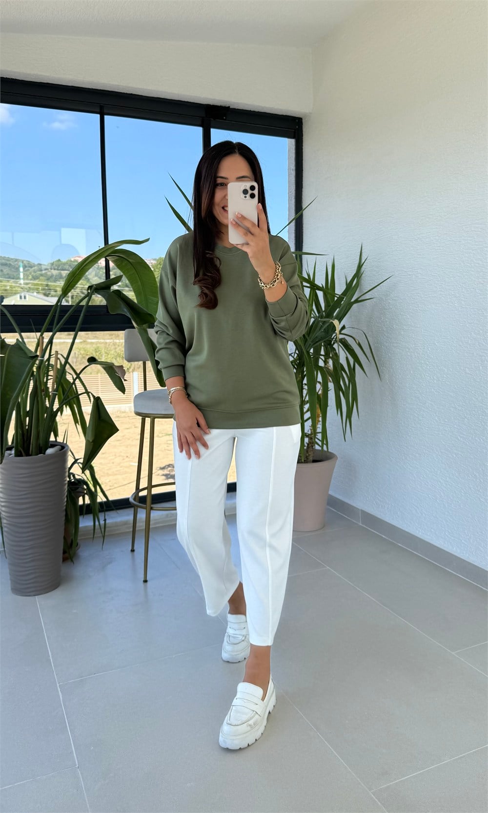 Oysh Basic Sweatshirt Haki Yeşil