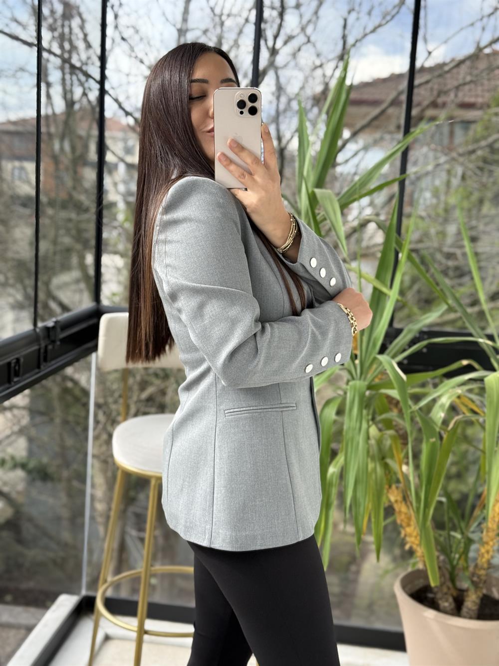 Beş Düğme Slimfit Blazer Ceket Gri