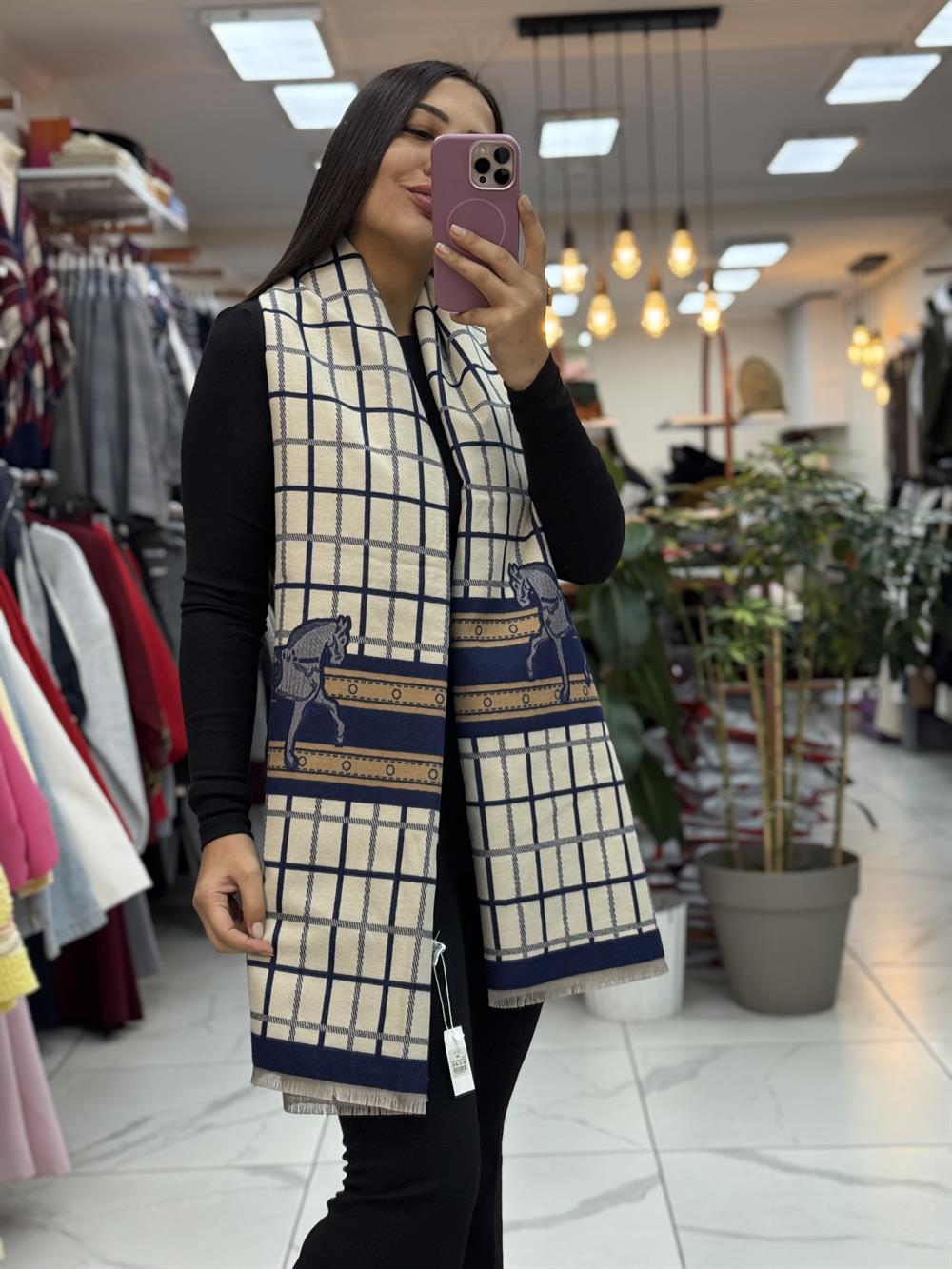 İthal Kaşmir Doku Marka Şal H Lacivert