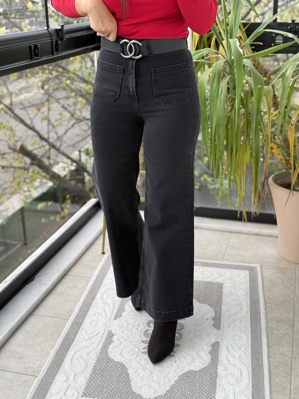 Ön Cep Detaylı Palazzo Jean Füme