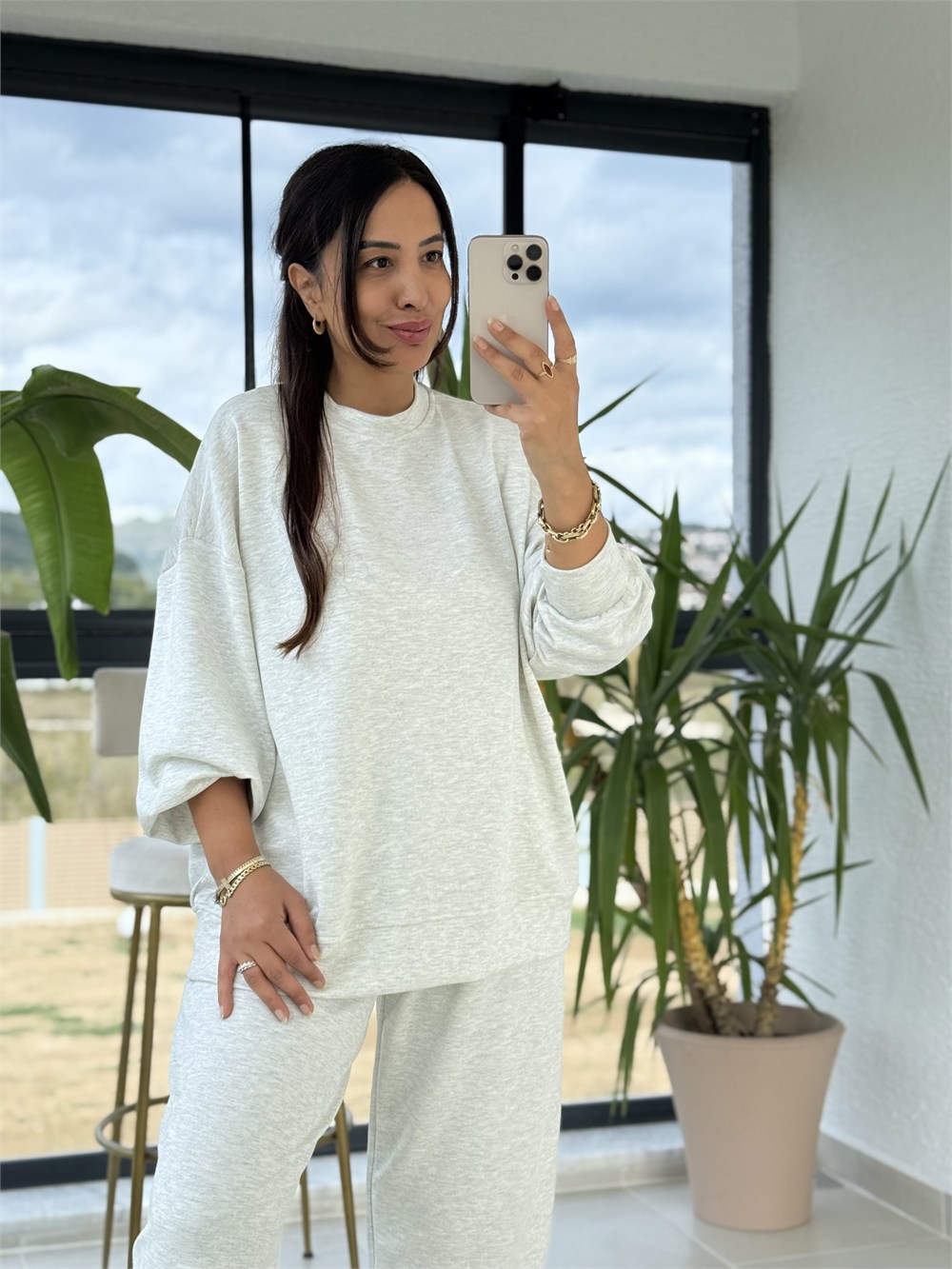 Basic Sweatli Modal Takım Gri