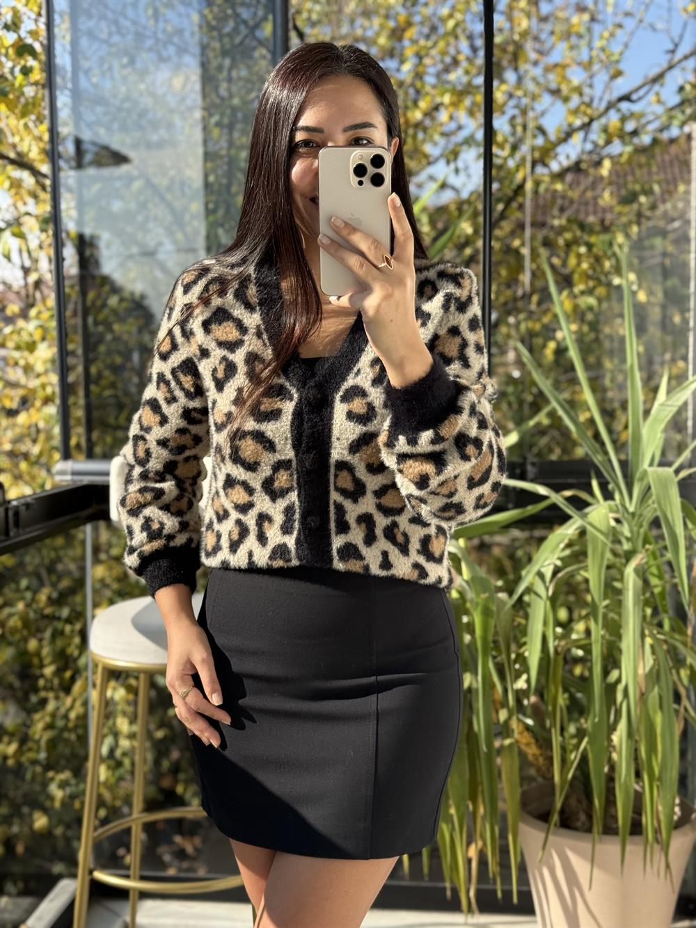 Leopar Desenli Hırka Leopar