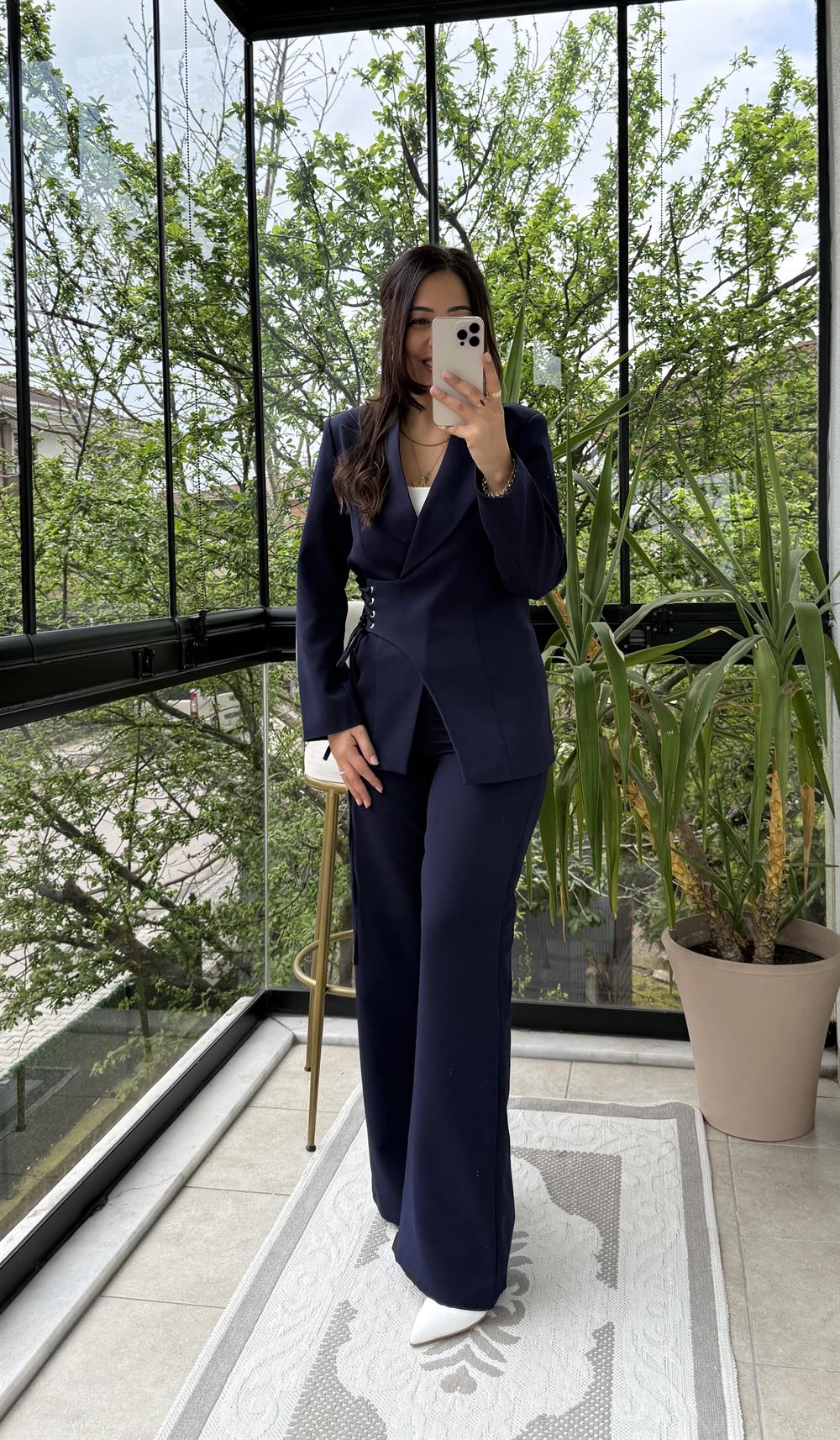 Yandan Kuş Gözlü Takım Lacivert