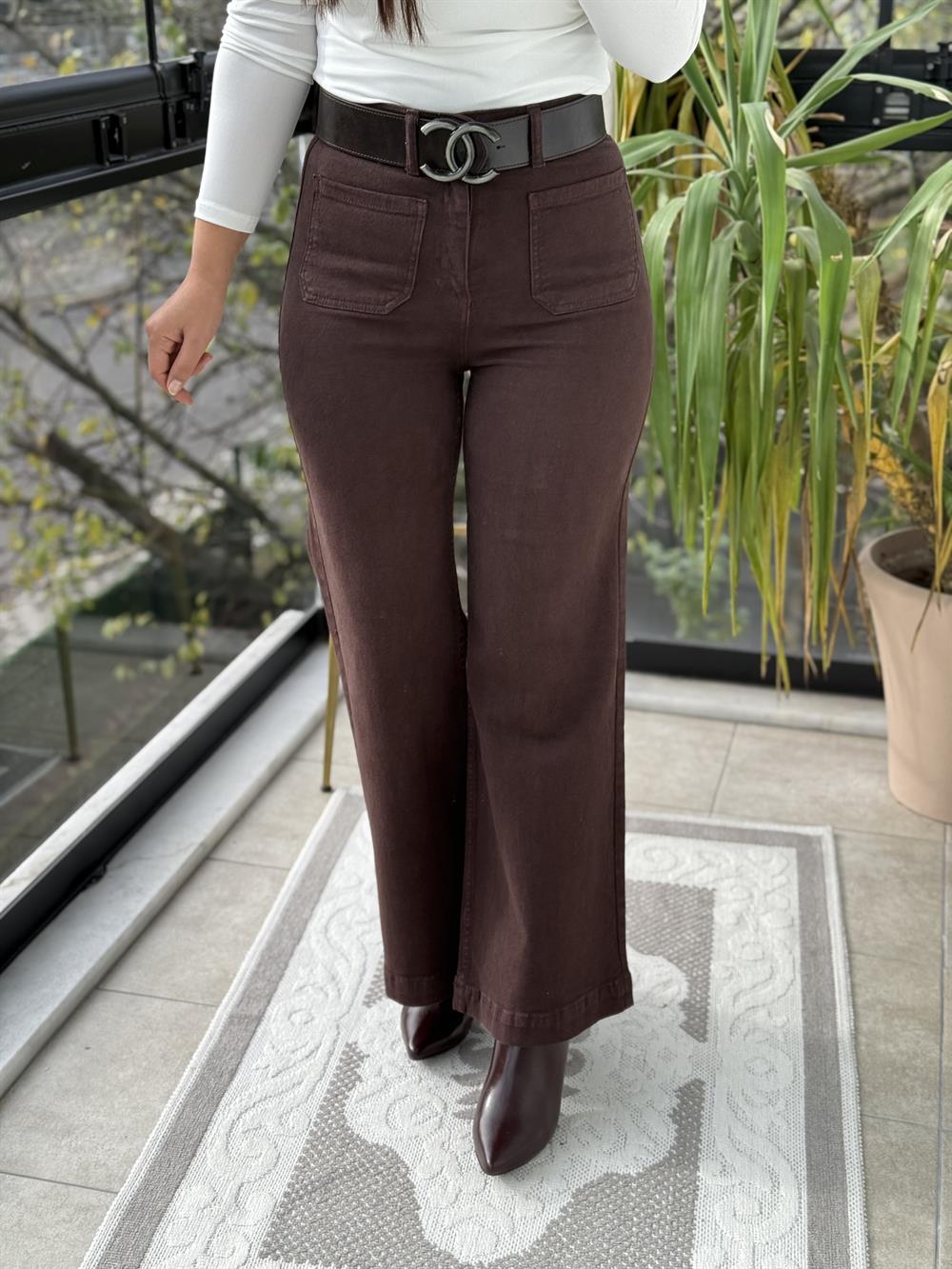 Ön Cep Detaylı Palazzo Jean Kahve