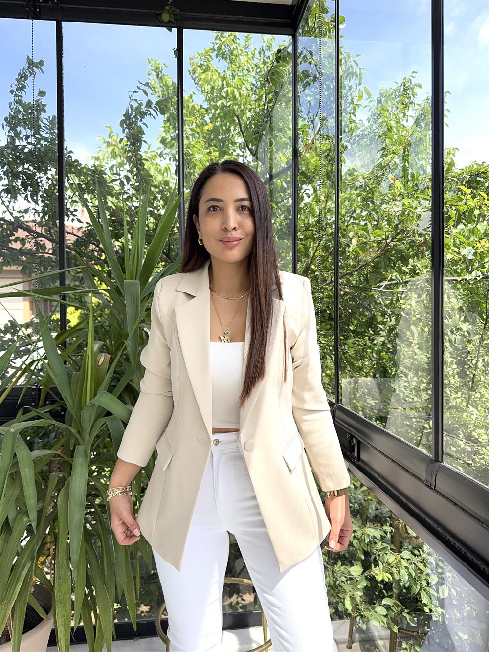 Tek Düğme Blazer Ceket Bej