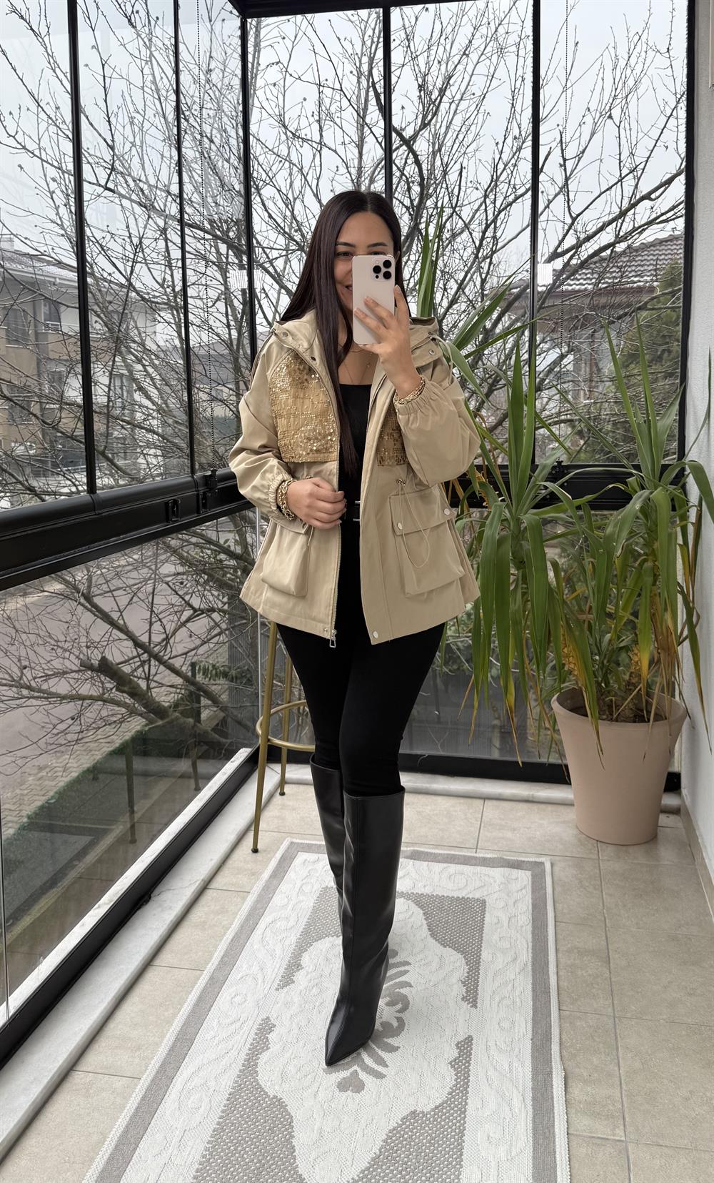 İthal Pullu trenç Bej