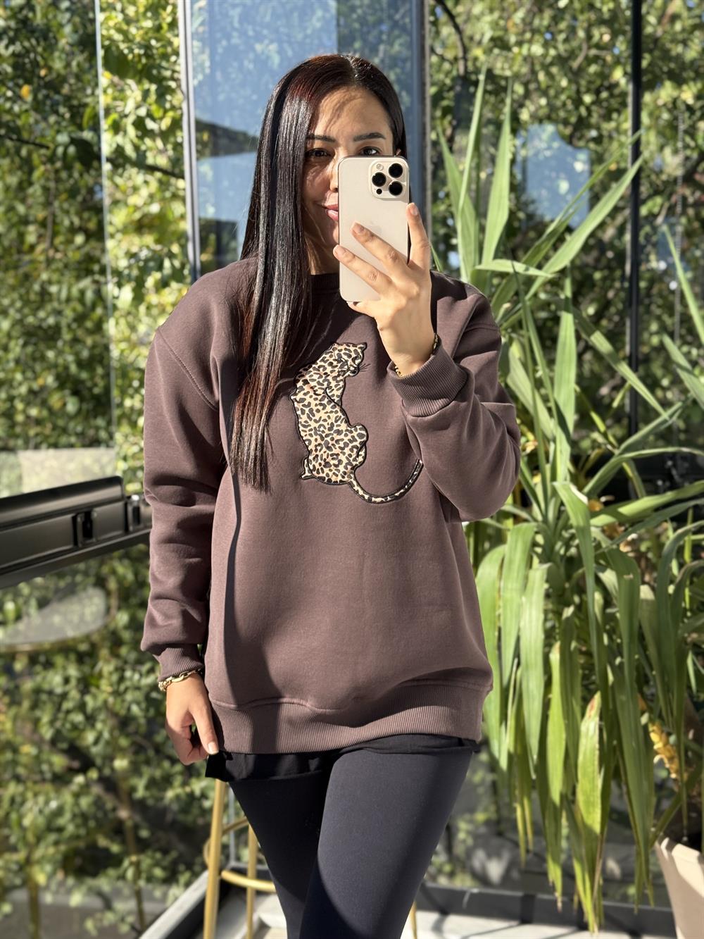 Kaplanlı Sweatshirt Kahve