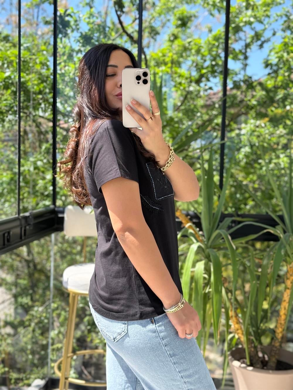 Başak Cep Detaylı Tişört Siyah